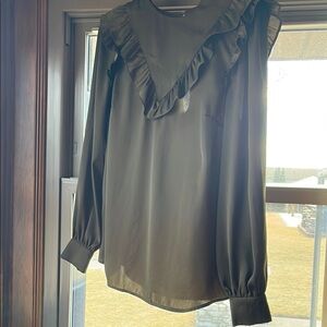 H&M- Elegant Olive Green Ruffle Blouse